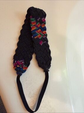 Black Braided Fabric Headband Multicolor Embroidery Hand Crafted in Guatemala